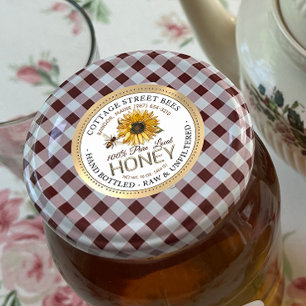 Vintages Bienenhonigetikett Handflasche Roh Runder Aufkleber