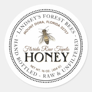 Vintages Bienenhonigetikett Handflasche Roh Runder Aufkleber