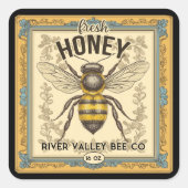 Vintages Bienenhoniglabel Quadratischer Aufkleber (Vorderseite)