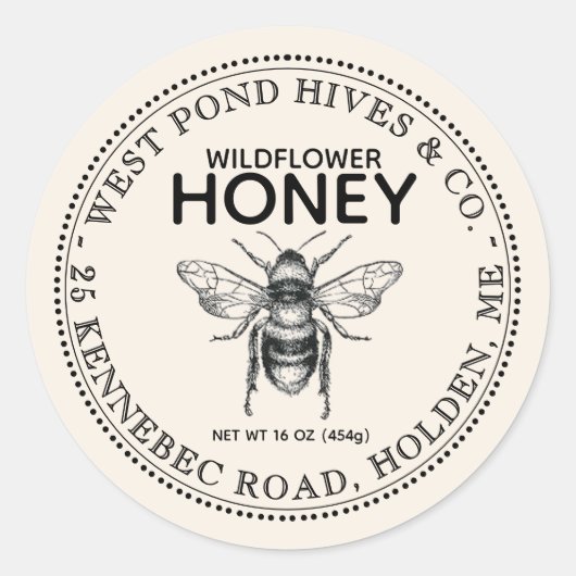 Vintages Bienenhoniglabel Runder Aufkleber (Vorderseite)