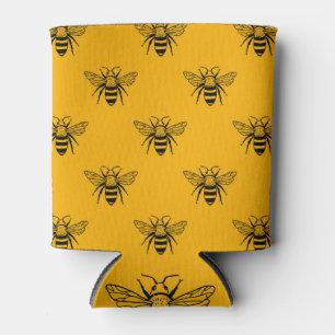 Vintages Bienenmuster, schwarz gelb. Dosenkühler