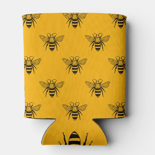 Vintages Bienenmuster, schwarz gelb. Dosenkühler (Rückseite)