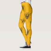 Vintages Bienenmuster, schwarz gelb. Leggings (Links)