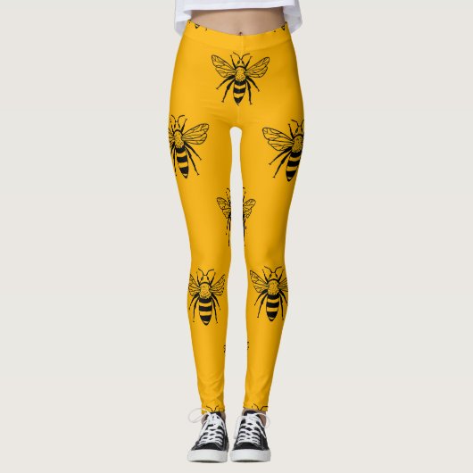 Vintages Bienenmuster, schwarz gelb. Leggings (Vorderseite)