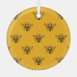 Vintages Bienenmuster, schwarz gelb. Ornament Aus Glas