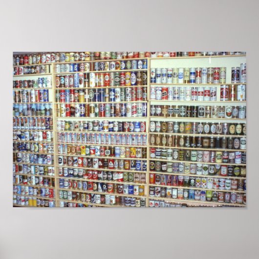 Vintages Bier, Bierkonservenwand Poster (Vorne)