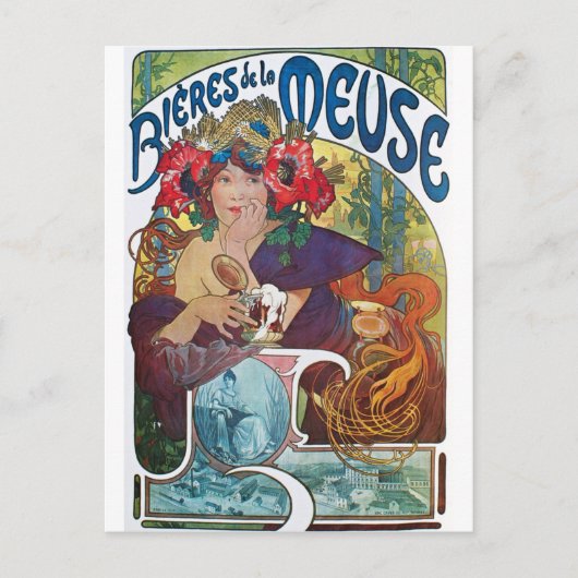 Vintages Bier Jugendstil Alphonse Mucha Postkarte (Vorderseite)