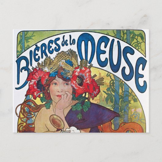 Vintages Bier Jugendstil Alphonse Mucha Postkarte (Vorderseite)