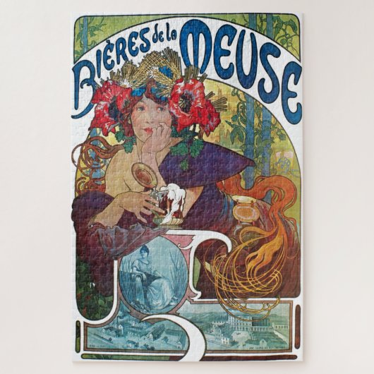 Vintages Bier Jugendstil Alphonse Mucha Puzzle (Vertikal)