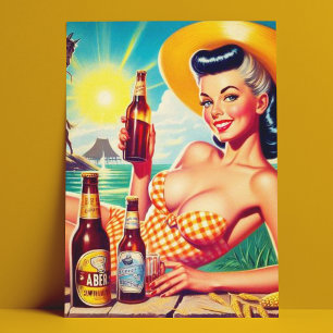 Vintages Bier Summer Girl Postkarte