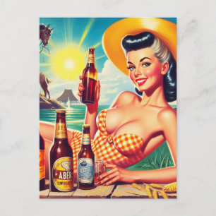 Vintages Bier Summer Girl Postkarte