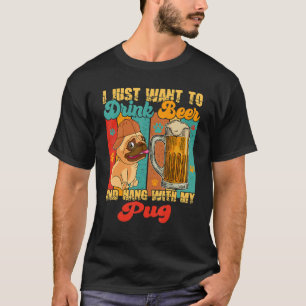 Vintages Bier trinken und mit meinem Mops sonnige  T-Shirt