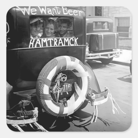 Vintages Bierverbot, Wir Wollte Bier, Geschichte Quadratischer Aufkleber (Vorderseite)