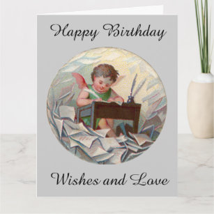 Vintages Big Birthday Angel Child Schreiben am Sch Karte