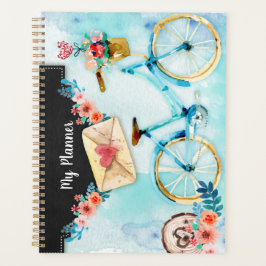 Vintages Bike Heart Mail Floral Watercolor Planer