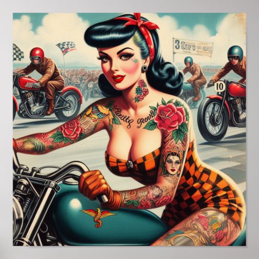 Vintages Biker-Button Poster (Vorne)