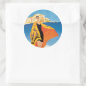 Vintages Bild an der Côte d'Azur Runder Aufkleber (Tasche)