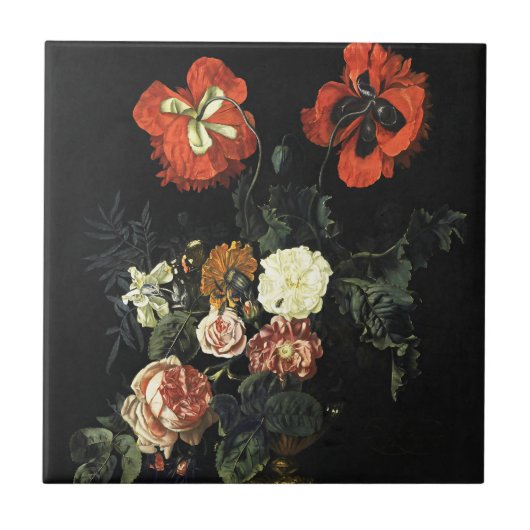 Vintages Bild Stillleben mit Blume Fliese (Vorderseite)