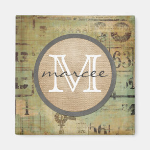 Vintages Bingo-rustikales Monogramm Magnet