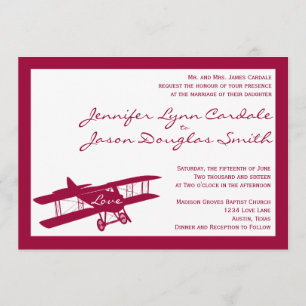 Vintages Biplane Aviator Magenta Hochzeit Einladun Einladung