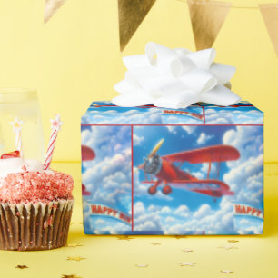 Vintages Biplane mit Geburtstagsbanner Geschenkpapier