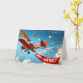 Vintages Biplane mit Geburtstagsbanner Karte (Gelbe Blume)