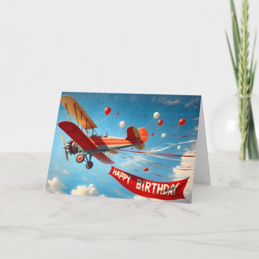 Vintages Biplane mit Geburtstagsbanner Karte (Vorderseite)