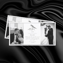 Vintages Bird Black and White Wedding Foto Dankeskarte