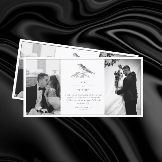 Vintages Bird Black and White Wedding Foto Dankeskarte