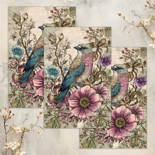 VINTAGES BIRD DECOUPAY SEIDENPAPIER