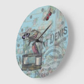Vintages Birdcage Blaues Pariser Shabby Chic Große Wanduhr (Winkel)