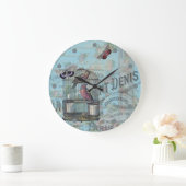 Vintages Birdcage Blaues Pariser Shabby Chic Große Wanduhr (Zuhause)