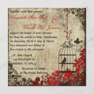 Vintages Birdcage-Hochzeits-Einladungs-Rot Einladung