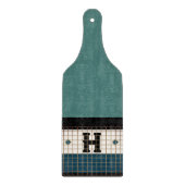 Vintages Bistro Tile Türkis Monogramm Schneidebrett (Vorderseite)