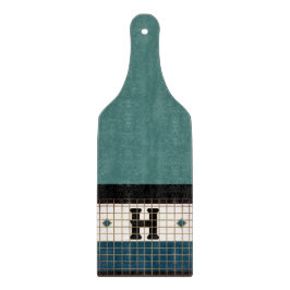 Vintages Bistro Tile Türkis Monogramm Schneidebrett