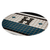 Vintages Bistro-Tile-Türkis und Goldmonogramm Schneidebrett (Ecke)