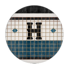 Vintages Bistro-Tile-Türkis und Goldmonogramm Schneidebrett