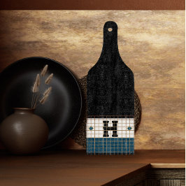 Vintages Bistro-Tile-Türkis und Goldmonogramm Schneidebrett