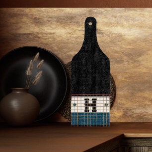 Vintages Bistro-Tile-Türkis und Goldmonogramm Schneidebrett