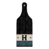 Vintages Bistro-Tile-Türkis und Goldmonogramm Schneidebrett (Vorderseite)