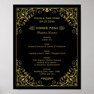 Vintages Black and Gold Art Déco Hochzeitsmenü Poster