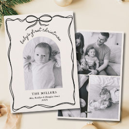 Vintages Black Bow Baby's 1. Xmas Family Foto Feiertagskarte