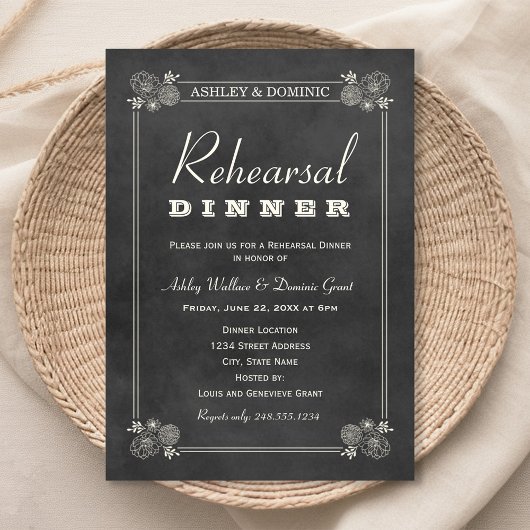 Vintages Black Chalkboard Hochzeit Probe Dinner Einladung