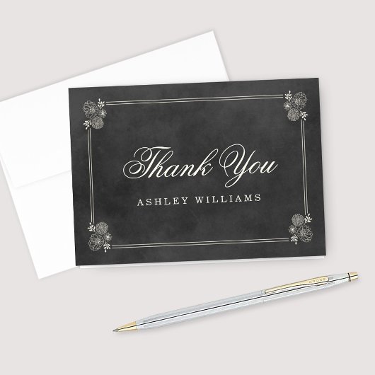 Vintages Black Chalkboard Hochzeitssemble Brautpar Dankeskarte