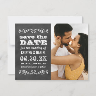 Vintages Black Chalkboard Hochzeitssemble Foto Save The Date