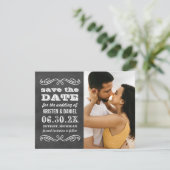 Vintages Black Chalkboard Hochzeitssemble Foto Save The Date (Stehend Vorderseite)