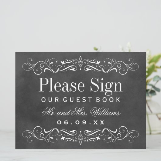 Vintages Black Chalkboard Wedding Guest Book (Stehend Vorderseite)