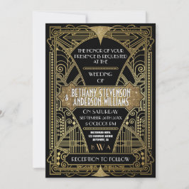 Vintages Black & Gold Déco Hochzeitsempfang Einladung