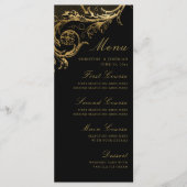 Vintages Black Gold Floral Damask Hochzeitsmenü Menükarte (Vorderseite)