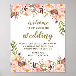 Vintages Bläserpeony Pink Unplugding Wedding Sign Poster